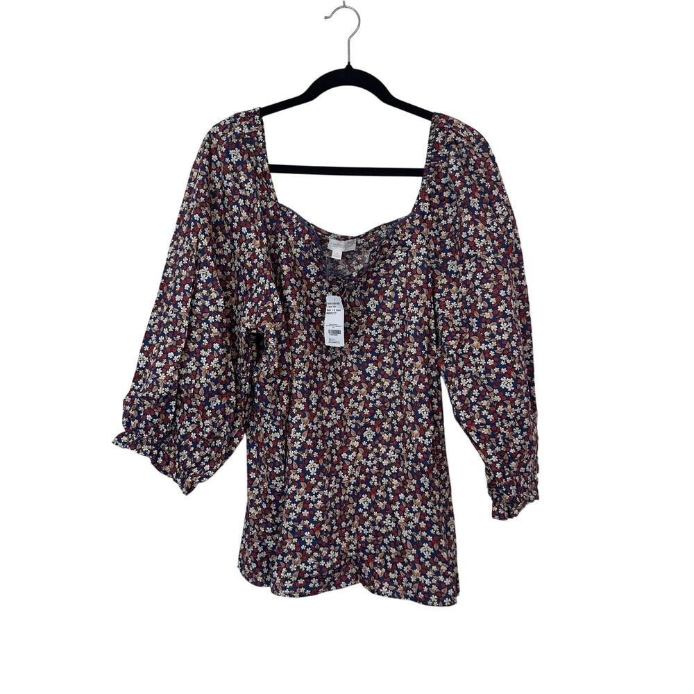 NWT Weekend Suzanne Betro Blouse Size 1X Puff Sleeve Floral Bohemian Feminine